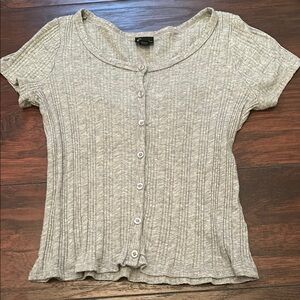 Art Class Girls Gray Button-Up Ribbed Top